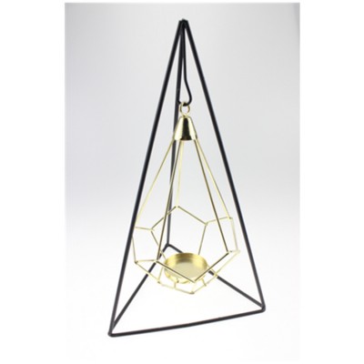 wholesaler&OEM 551-31A Hanging Geometric Shape Gold Metal Candle Holder with Black Iron Stand