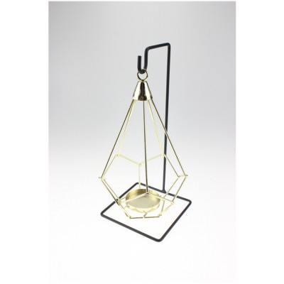 wholesaler&OEM 551-31B hanging wrought iron geometric gold candle holder with black stand