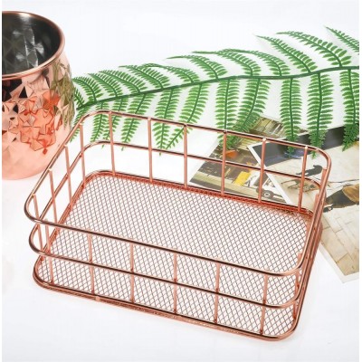 RTS 550-14B Nordic style rose gold wire mesh storage basket makeup brush organizer